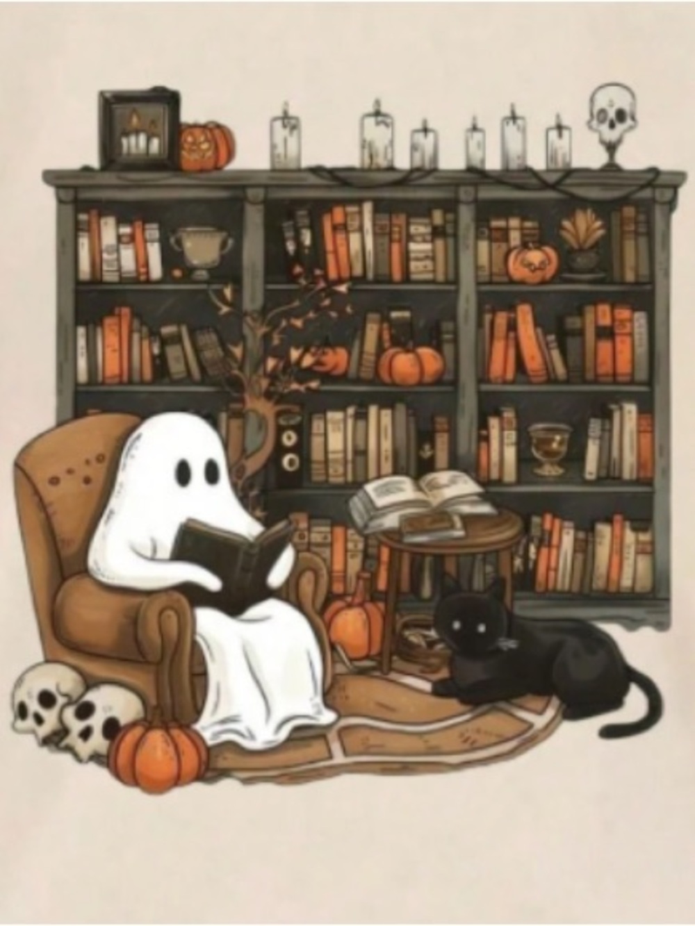 Sand Halloween Ghost & Black Cat Graphic Sweatshirt - Picture 2 of 3